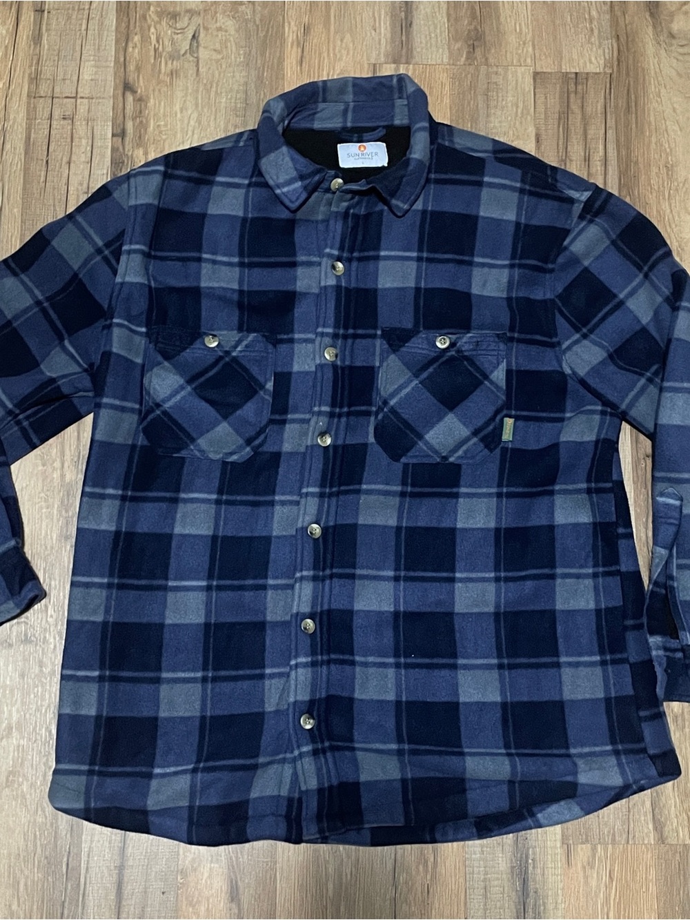 Sun River Men's Blue Plaid Fleece Lined Shirt Jacket Shacket L